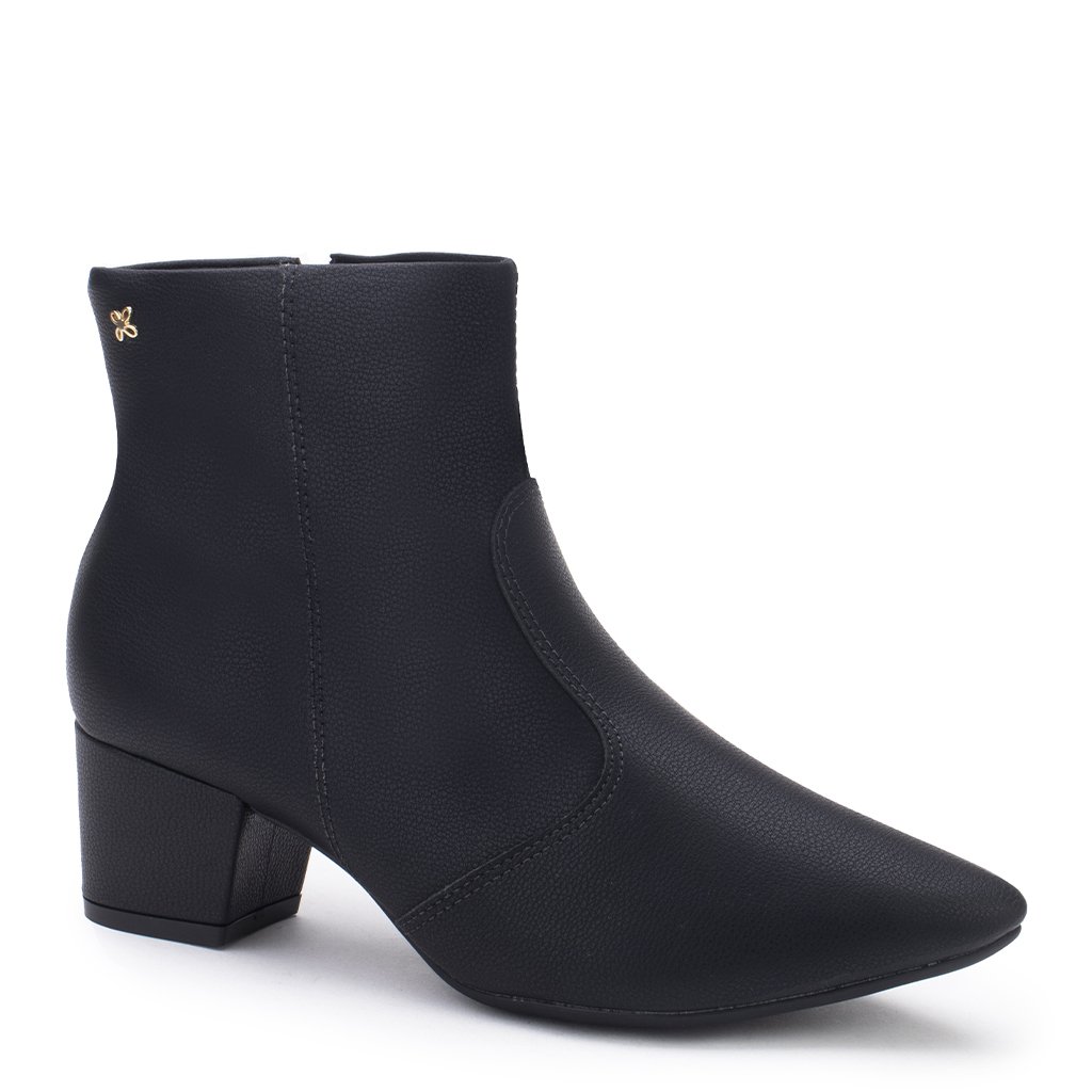 Bota Feminina Salto Baixo Bico Fino Softli - Preto