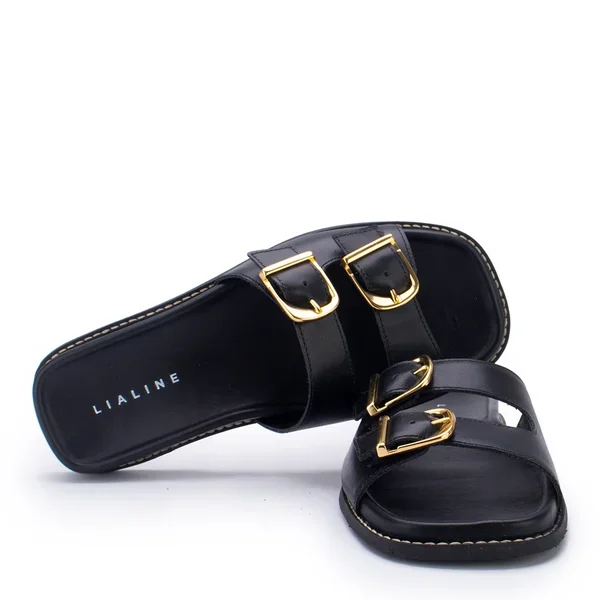 Sandlia Couro Megan Flatform Fivelas Lia Line Preto