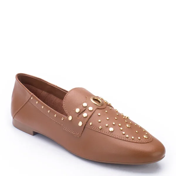 Loafer Couro Hedder Detalhe Tachas Lia Line New Whisky