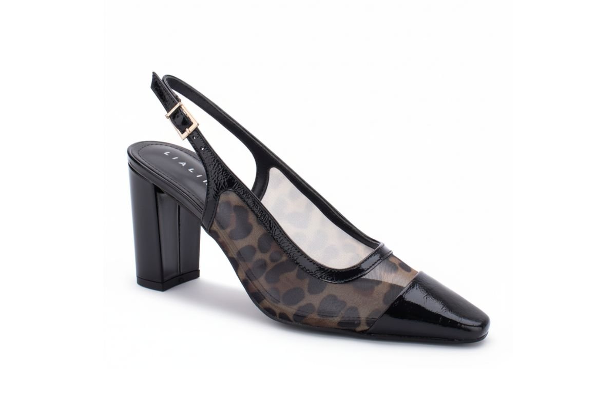 scarpin salto bloco onça