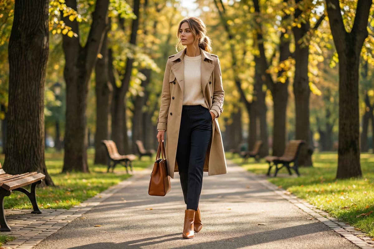 mulher andando no parque usando botas e roupas de inverno